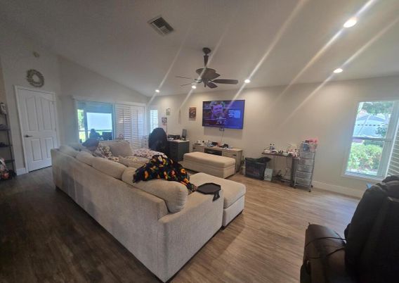 Interior, Living room, Recessed Lighting, Wood Texture Flooring