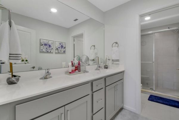 Bathroom, Dual Sink Vanities, Glass Shower, Interior, Recessed Lighting
