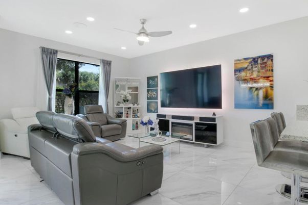 Fireplace, Interior, Living room, Marble, Recessed Lighting