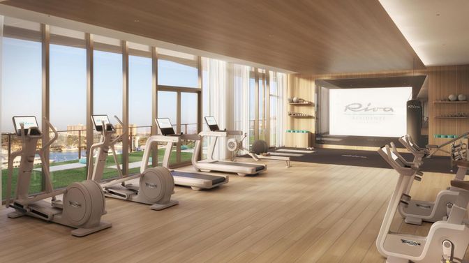 Fitness Equipment, Gym, Interior, Recessed Lighting, Wood Texture Flooring