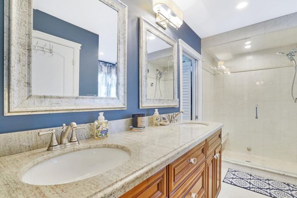 Bathroom, Dual Sink Vanities, Glass Shower, Interior, Recessed Lighting
