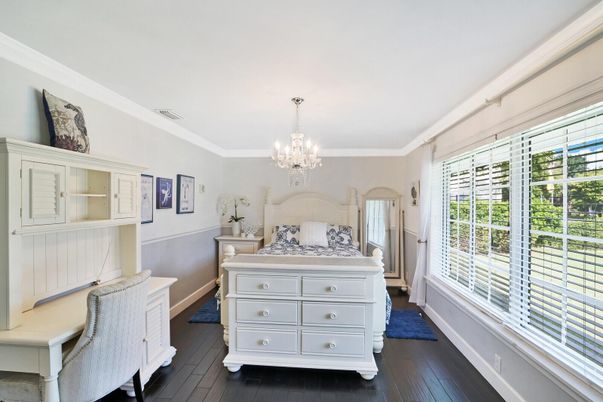 Bedroom, Chandelier, Interior, Wood Texture Flooring