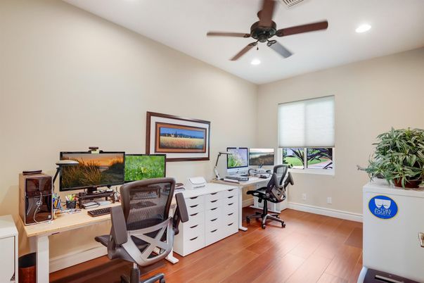 Home Office, Interior, Recessed Lighting, Wood Texture Flooring