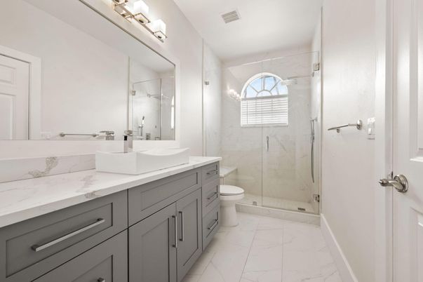 Bathroom, Dual Sink Vanities, Glass Shower, Interior, Marble