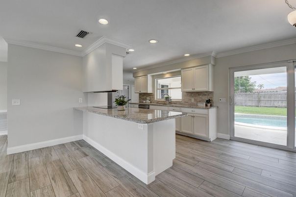 Interior, Kitchen, Recessed Lighting, Wood Texture Flooring