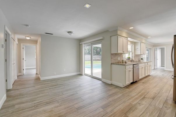 Interior, Kitchen, Recessed Lighting, Wood Texture Flooring