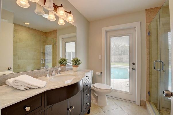 Bathroom, Glass Shower, Interior, Recessed Lighting