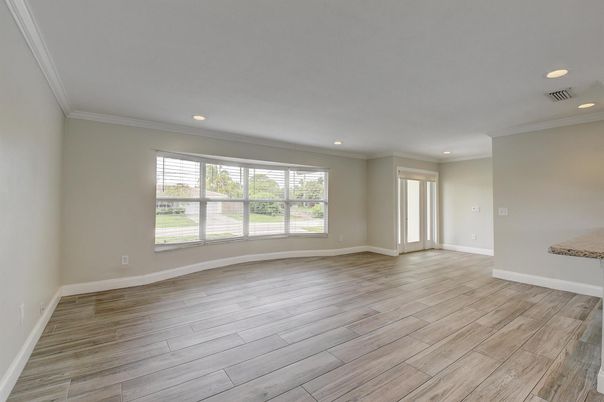 Empty room, Interior, Recessed Lighting, Wood Texture Flooring