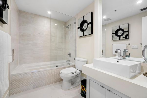 Bathroom, Glass Shower, Interior, Recessed Lighting