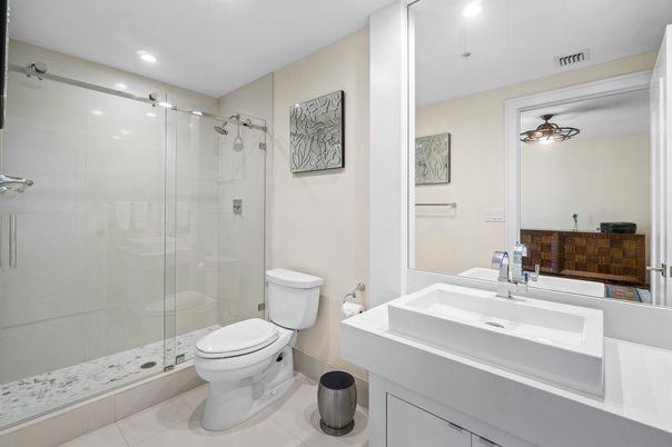 Bathroom, Glass Shower, Interior, Recessed Lighting