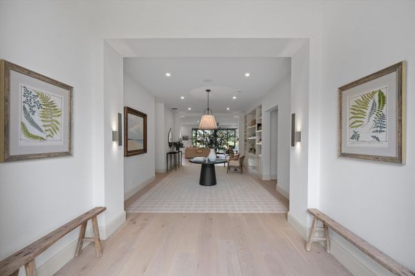 Dining room, Interior, Pendant Lights, Recessed Lighting, Wood Texture Flooring