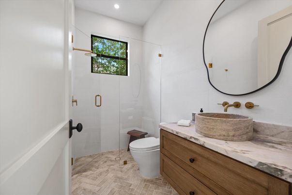 Bathroom, Glass Shower, Interior, Recessed Lighting