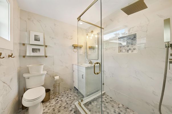 Bathroom, Glass Shower, Interior, Marble Walls