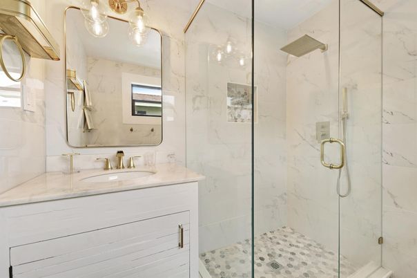 Bathroom, Glass Shower, Interior, Marble Walls
