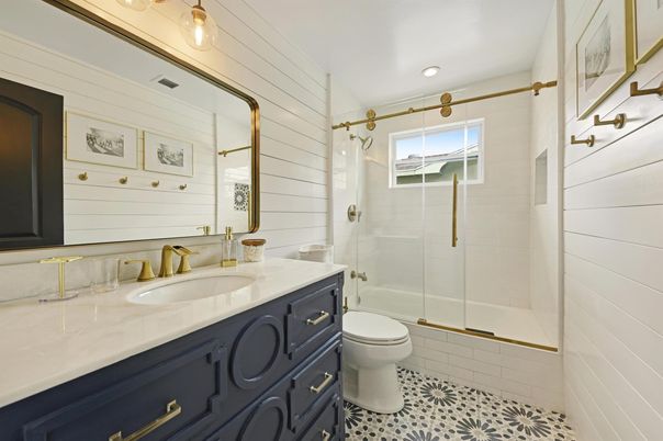 Bathroom, Glass Shower, Interior, Recessed Lighting
