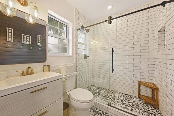 Bathroom, Glass Shower, Interior, Recessed Lighting