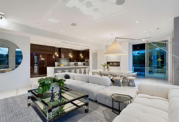 Dining room, Fireplace, Interior, Kitchen, Living room, Pendant Lights, Recessed Lighting, Stainless Steel Appliances