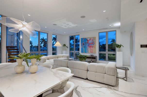 Interior, Living room, Marble, Pendant Lights, Recessed Lighting