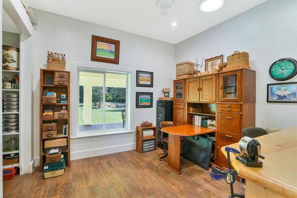 Home Office, Interior, Recessed Lighting, Wood Texture Flooring