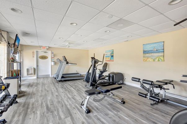Fitness Equipment, Interior, Recessed Lighting, Wood Texture Flooring
