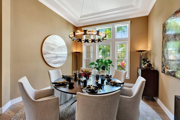 Dining room, Interior, Pendant Lights, Wood Texture Flooring