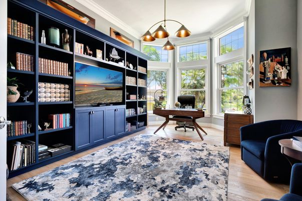 Home Office, Interior, Pendant Lights, Wood Texture Flooring