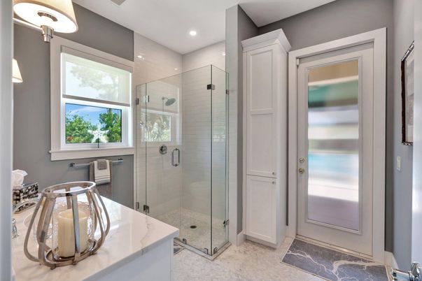 Bathroom, Glass Shower, Interior, Recessed Lighting