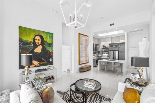 Chandelier, Interior, Kitchen, Living room, Recessed Lighting, Stainless Steel Appliances