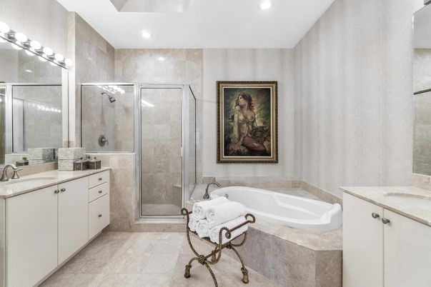 Bathroom, Dual Sink Vanities, Glass Shower, Interior, Recessed Lighting