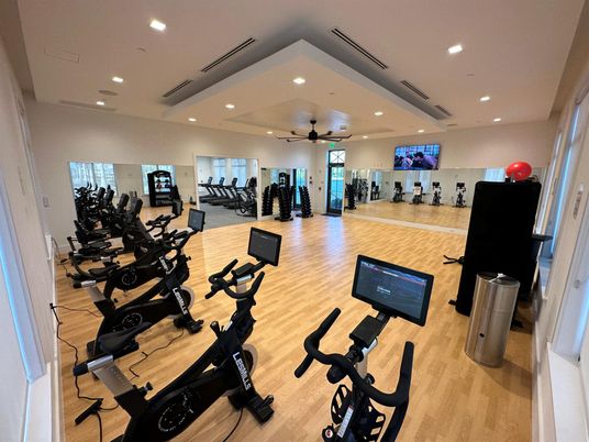 Fitness Equipment, Gym, Interior, Recessed Lighting, Wood Texture Flooring