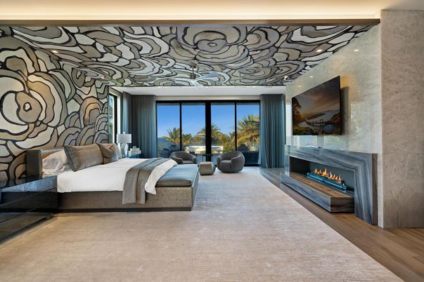 Bedroom, Fireplace, Interior, Wood Texture Flooring