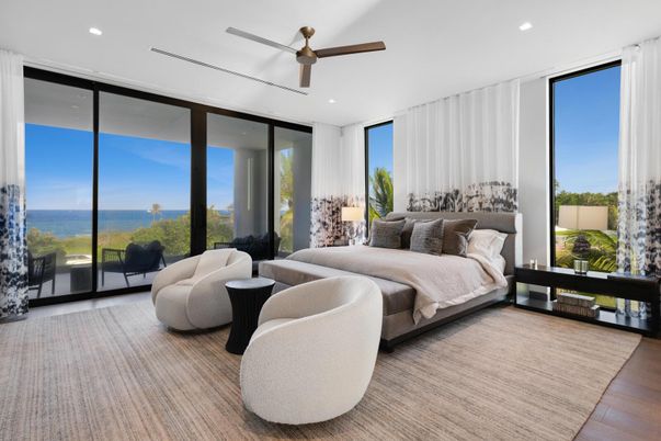 Bedroom, Interior, Recessed Lighting, Water, Wood Texture Flooring