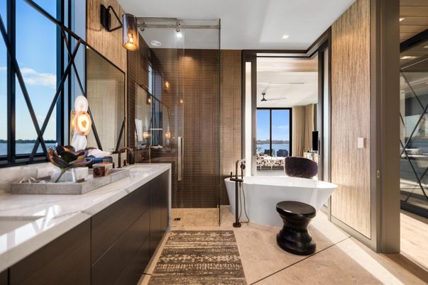 Bathroom, Glass Shower, Interior, Recessed Lighting, Water