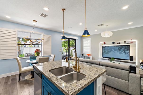 Dining room, Interior, Kitchen, Living room, Pendant Lights, Recessed Lighting, Wood Texture Flooring