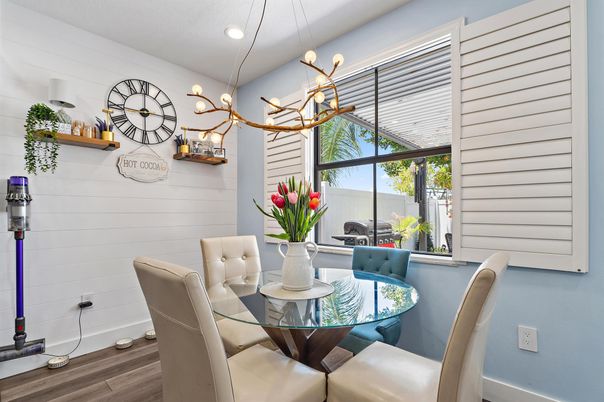 Chandelier, Dining room, Interior, Pendant Lights, Recessed Lighting, Wood Texture Flooring