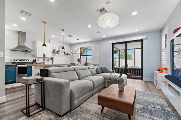 Interior, Kitchen, Living room, Pendant Lights, Recessed Lighting, Stainless Steel Appliances, Wood Texture Flooring