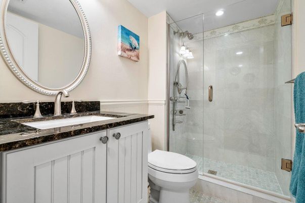 Bathroom, Glass Shower, Interior, Recessed Lighting