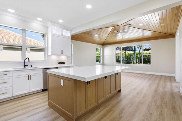 Interior, Kitchen, Recessed Lighting, Wooden Ceilings, Wood Texture Flooring