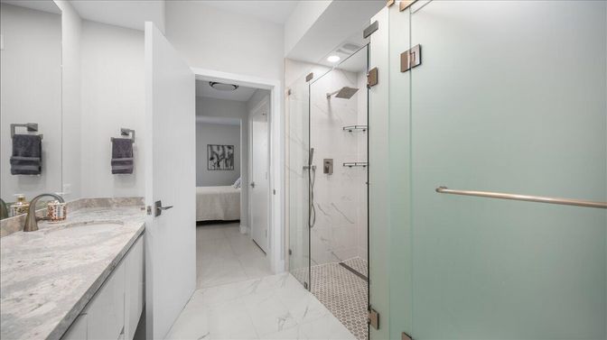 Bathroom, Glass Shower, Interior, Marble, Marble Walls