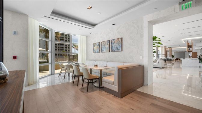 Dining room, Interior, Recessed Lighting, Wood Texture Flooring