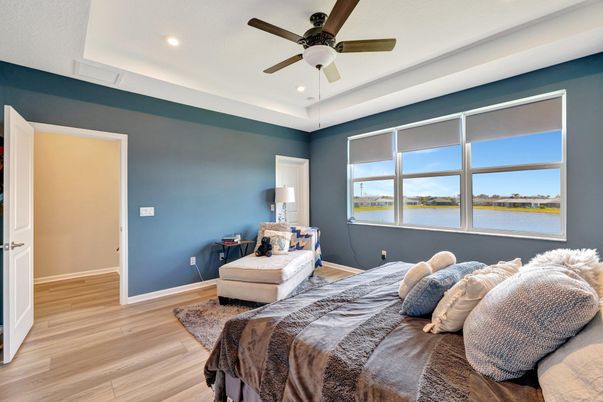 Bedroom, Interior, Recessed Lighting, Water, Wood Texture Flooring