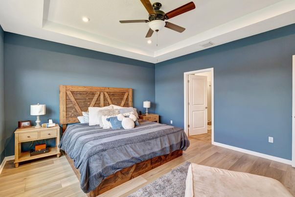 Bedroom, Interior, Recessed Lighting, Wood Texture Flooring