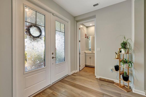 Bathroom, Interior, Recessed Lighting, Wood Texture Flooring