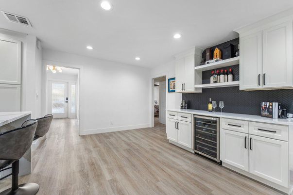Interior, Kitchen, Recessed Lighting, Wood Texture Flooring