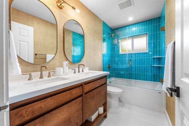 Bathroom, Dual Sink Vanities, Glass Shower, Interior, Recessed Lighting