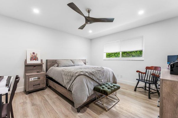 Bedroom, Interior, Recessed Lighting, Wood Texture Flooring