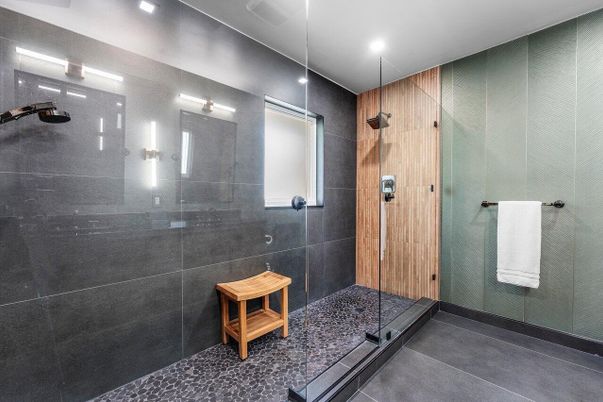 Bathroom, Glass Shower, Interior, Recessed Lighting