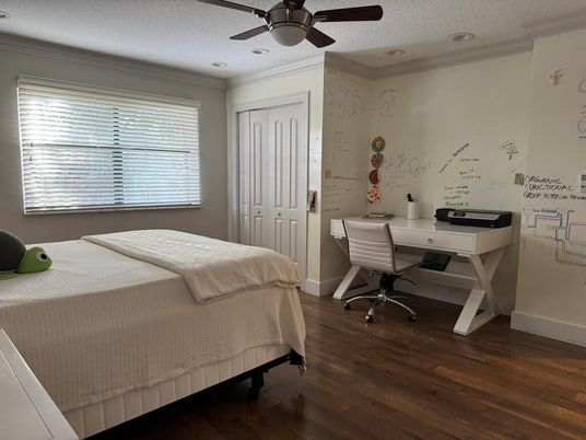 Bedroom, Home Office, Interior, Recessed Lighting, Wood Texture Flooring