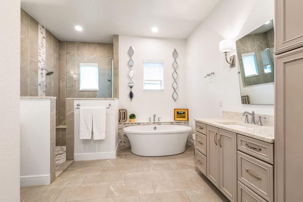 Bathroom, Dual Sink Vanities, Free Standing Baths, Glass Shower, Interior, Recessed Lighting