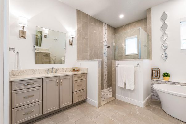 Bathroom, Dual Sink Vanities, Free Standing Baths, Glass Shower, Interior, Recessed Lighting